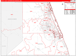 Port St. Lucie Metro Area Wall Map Red Line Style 2026